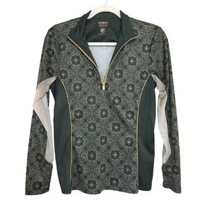 Arista Equestrian Sun Shirt Green Gold Filigree Heart Quarter Zip Show Womens M